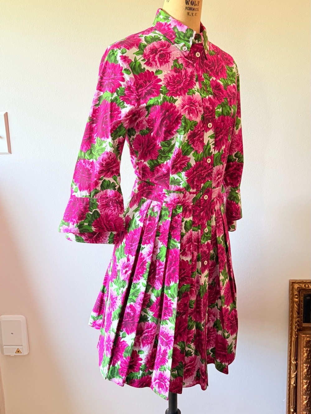 Michael Kors Collection Floral Pink and Green Pleated Skater Dress - Picture 5 of 8